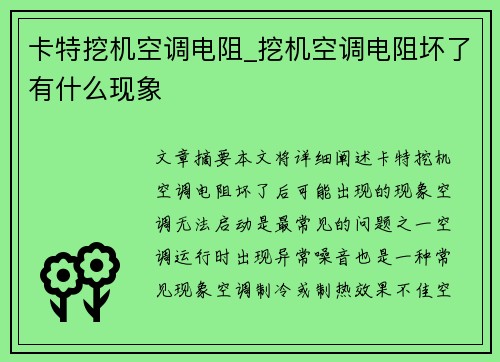 卡特挖机空调电阻_挖机空调电阻坏了有什么现象