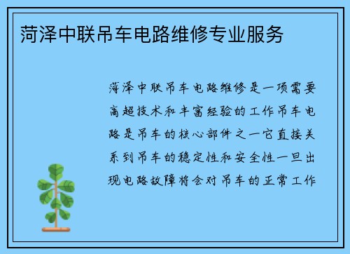 菏泽中联吊车电路维修专业服务